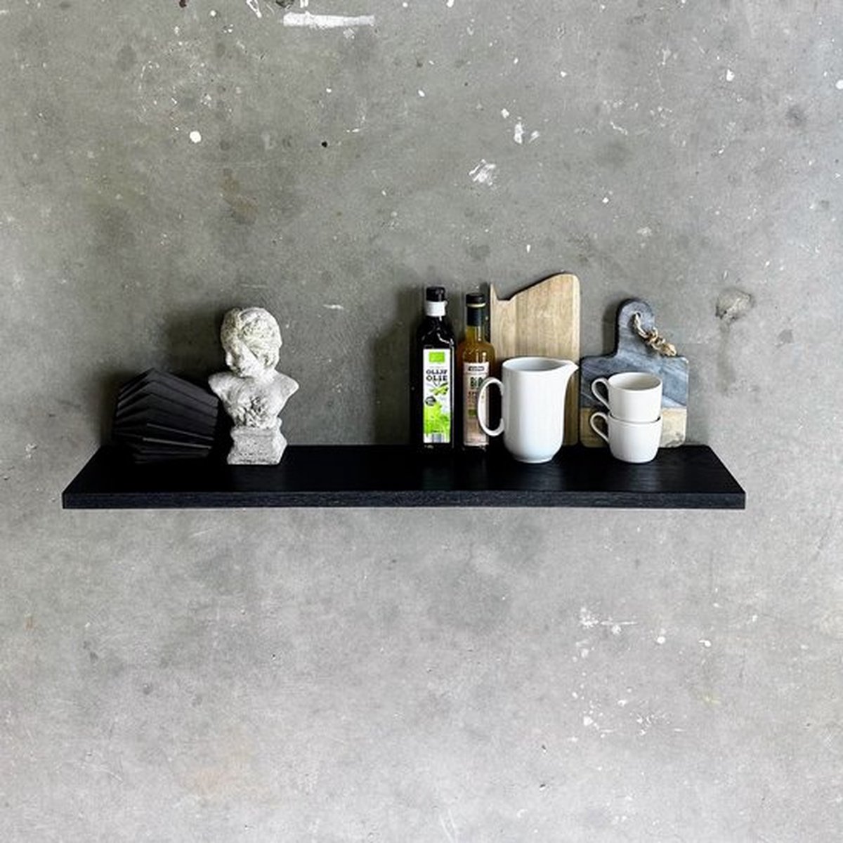 GoudmetHout Zwevende Wandplank Industrieel - 220 x 20 cm Muurplank - Zwart Eiken Hout - Decoratie Wandrek & Boekenrek - Hangplank Keuken - Floating Wall Shelf met Blinde Montage