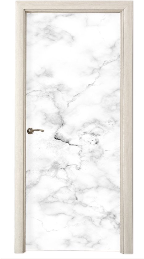 Sticker porte Marbre - Wit - Grijs - 80x205 cm - Affiche de porte