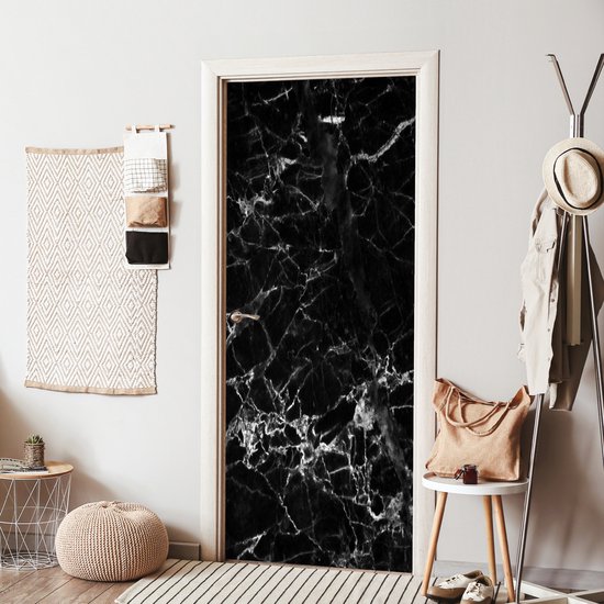 Sticker de porte Marbre - Pierre - Zwart - 90x205 cm - Affiche de porte