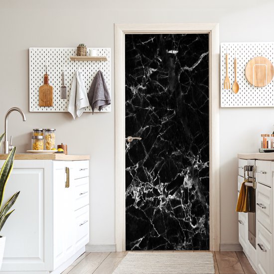 Sticker de porte Marbre - Pierre - Zwart - 90x205 cm - Affiche de porte