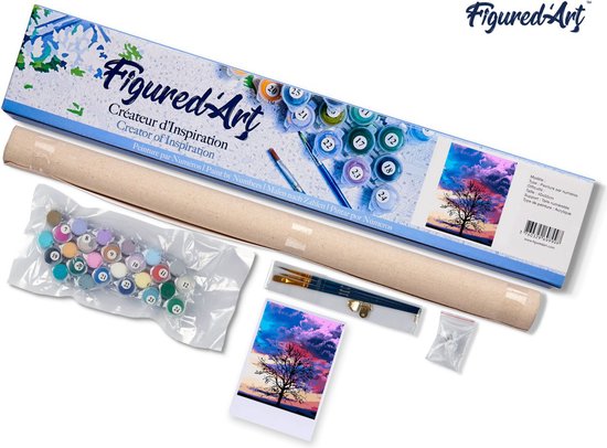 Figured' Art Peinture par numéros sur toile Adultes Arbre et belles couleurs – Kit de peinture acrylique artisanal DIY complet – 40 x 50 cm sans cadre