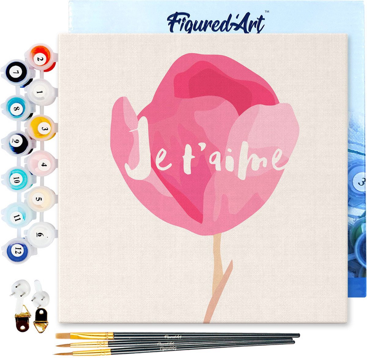 Figured'Art Mini Schilderen op Nummer Volwassenen 20x20cm met lijst Ik houd van je - Klein Formaat Creatieve Hobby Kit DIY Art Nummer Compleet