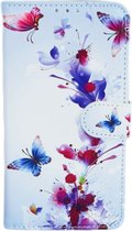 P.C.K. Étui de téléphone-étui de livre-place pour cartes- Blauw avec imprimé papillon rouge-convient pour Apple iPhone 15-comprend un film de verre