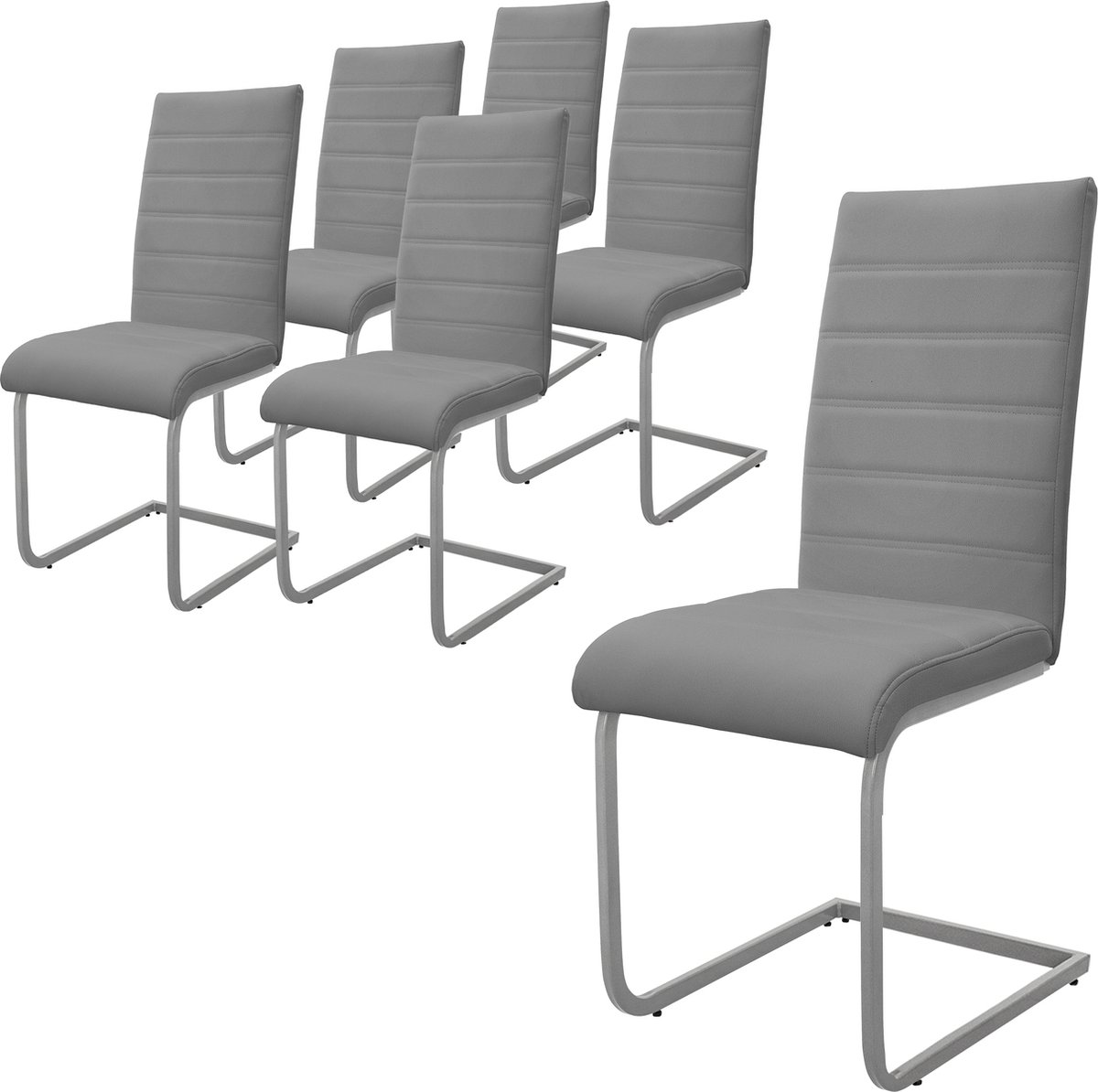 ml-design eetkamerstoelen set van 6, grijs, schommelstoel, sledestoel met hoge rugleuning ergonomische keukenstoelen van kunstleer & metaal moderne gestoffeerde stoel voor eettafel & woonkamer