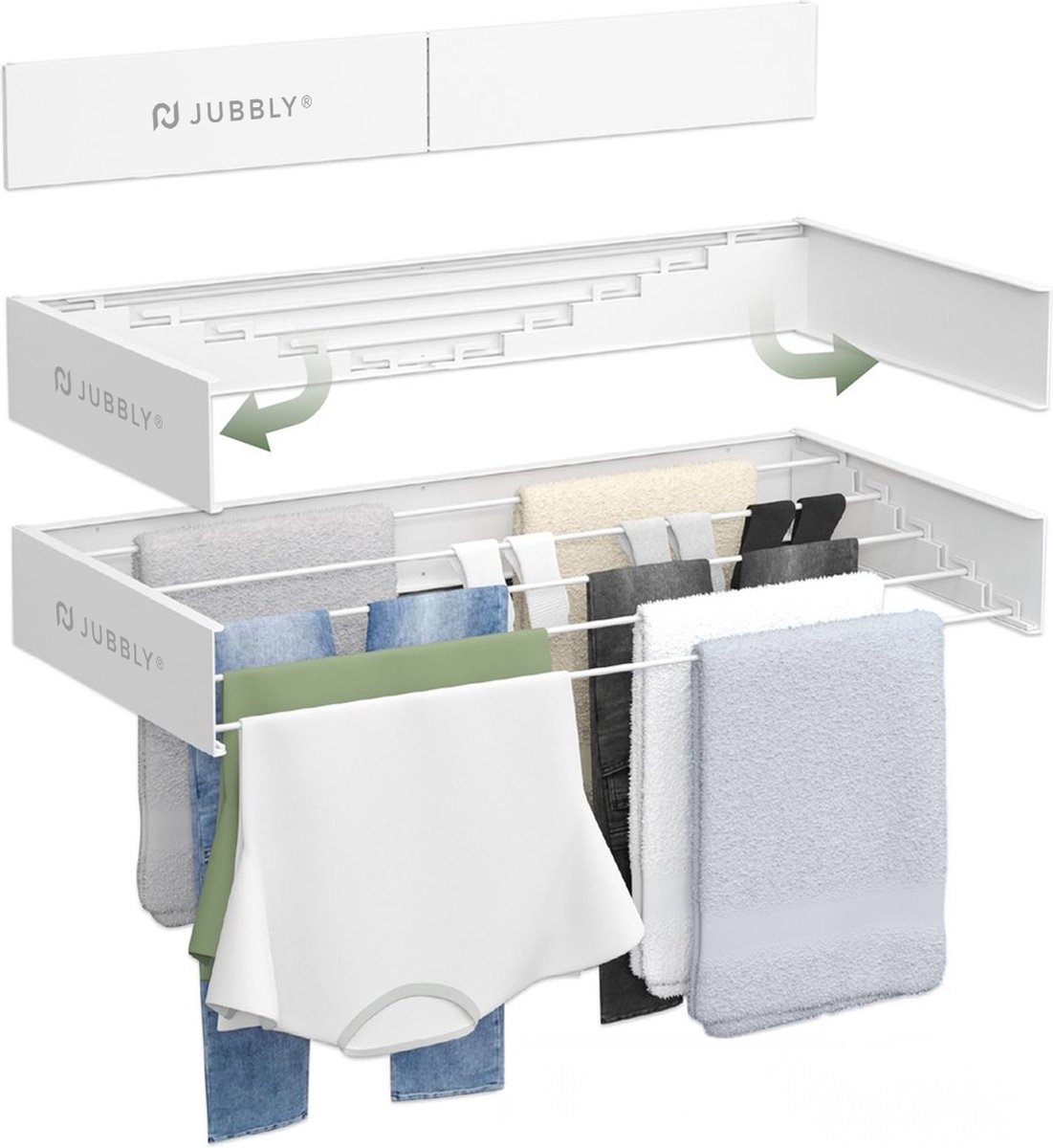 Jubbly - Wanddroogrek - Wasrek inklapbaar - Wasrek hangend - Droogrek - Inklapbaar droogrek - Droogrek Muur - Incl boormal - The SpaceSaver