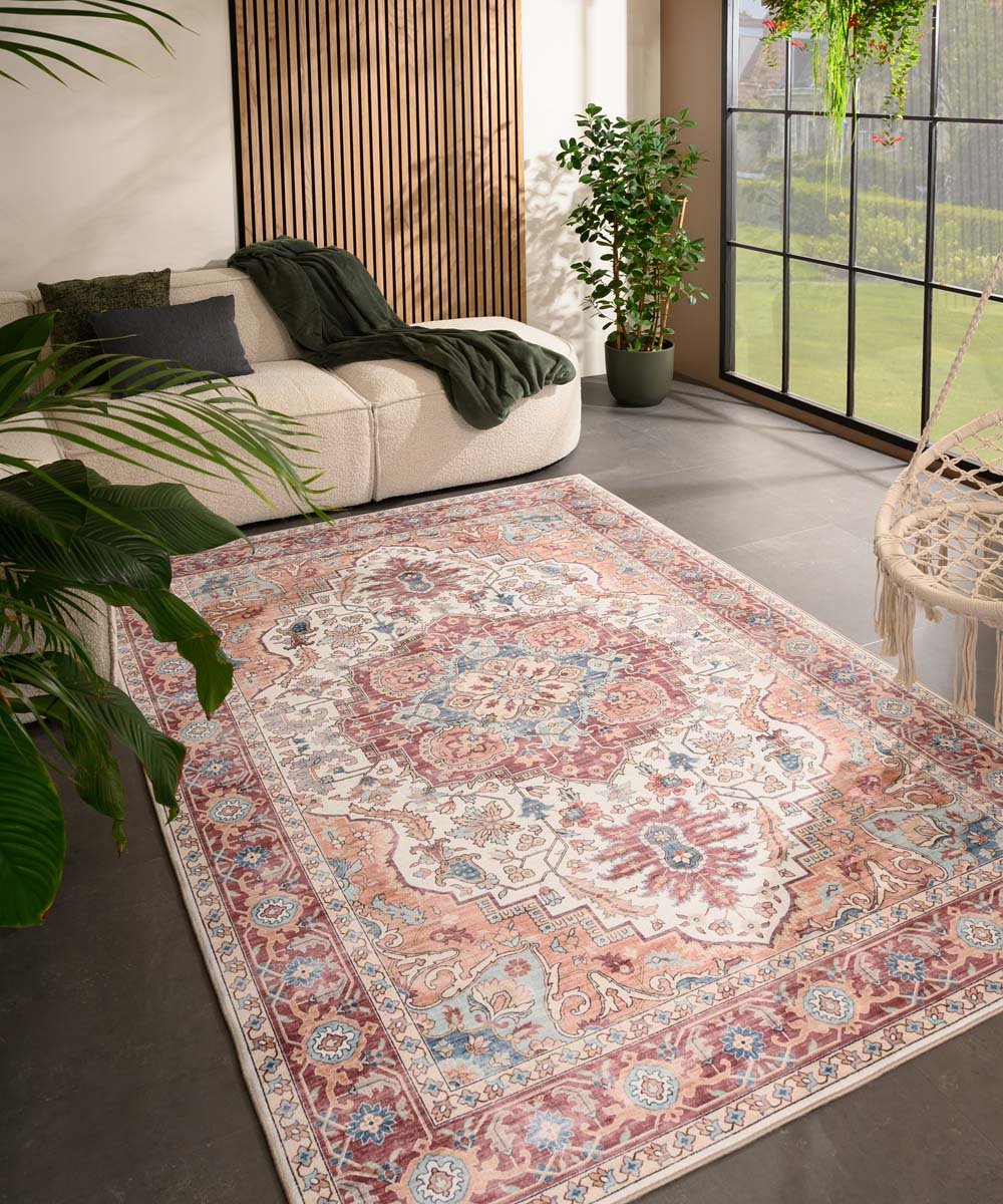 Vintage buitenkleed - Valenca Fino crème/rood 120x160