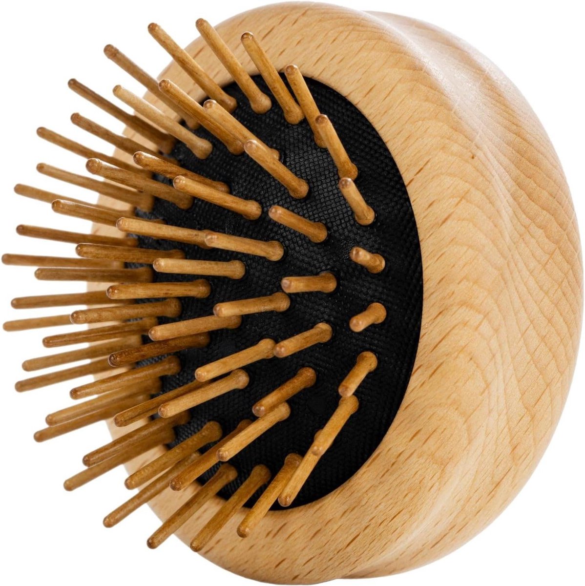 Opvouwbare Mini Haarborstel met Houten Stiften - Compacte Ronde Borstel van Beukenhout