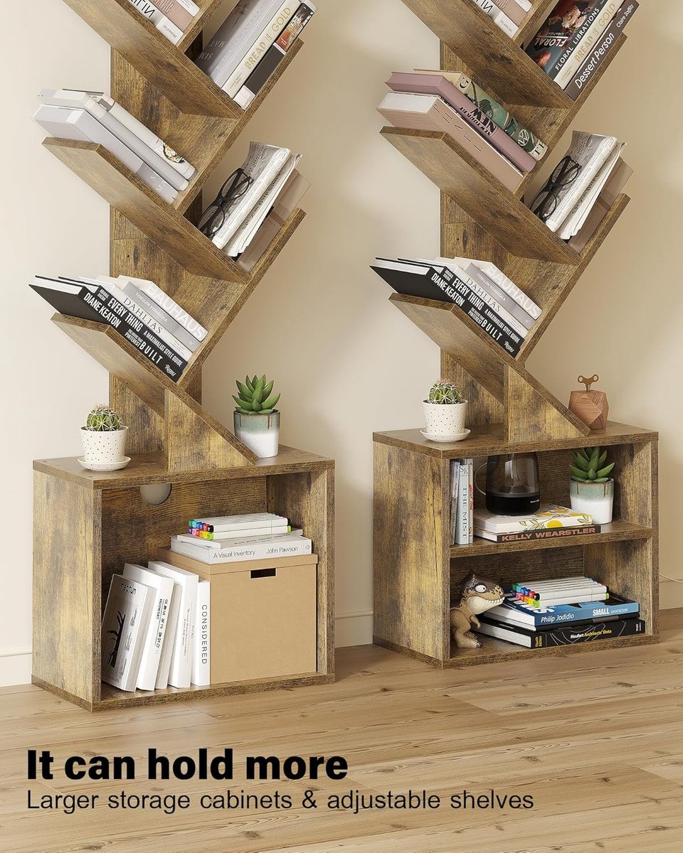 Bibliothèque En Forme D'arbre 6 Niveaux – 24x152x198,5 Cm – Marron Vintage/noir – Panneaux Particules Et Acier – 18 Compartiments
