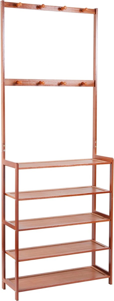 Jemaison® Garderobekast - 5 Planken - 8 Haken - Vintage - Kledingrek - Halmeubel - Kapstok - 69,5 x 25,5 x 184,5 cm