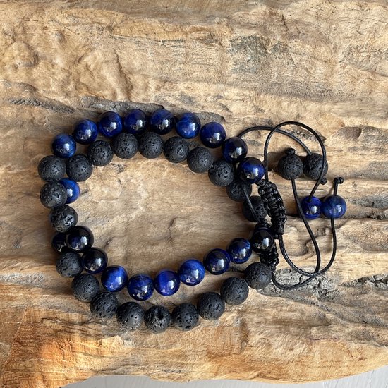 Foto: Armband set lapis lazuli lavasteen 100 echte edelsteen 2 kralenarmbanden in een duurzaam geschenkzakje