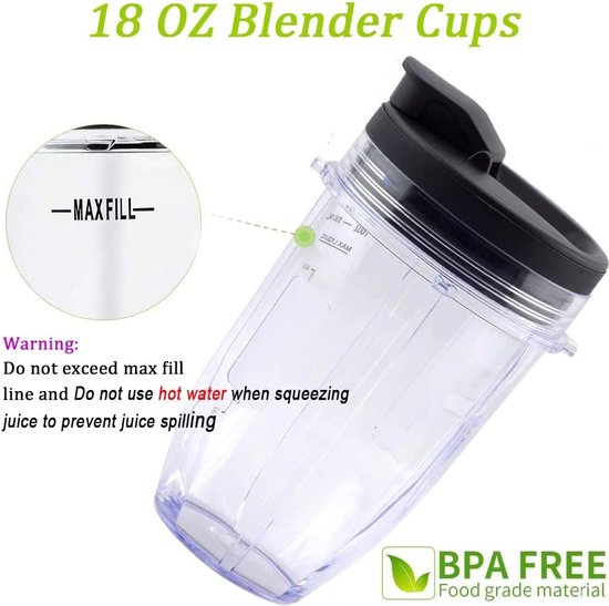 Geschikt voor 18oz Blenderbeker met Sip & Seal-deksel - Geschikt voor ,BL450,BL454,BL455,BL456,BL480,BL481,BL482,BL490,BL640,BL642,BL682,SS101,SS401,SS351/,voor Nutri Ninja Auto IQ-serie blenders, 2-pack van Nutri Ninja — afbeelding 5