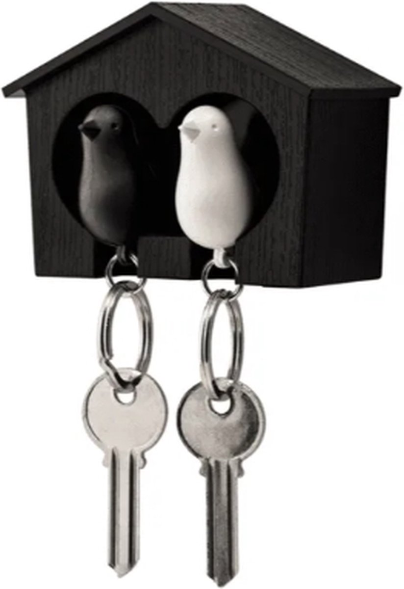 Qualy Duo Sparrow Sleutelhouder Vogelhuisje Zwart – Wit/Zwart ABS 7.15×9.55×4.5cm 100g
