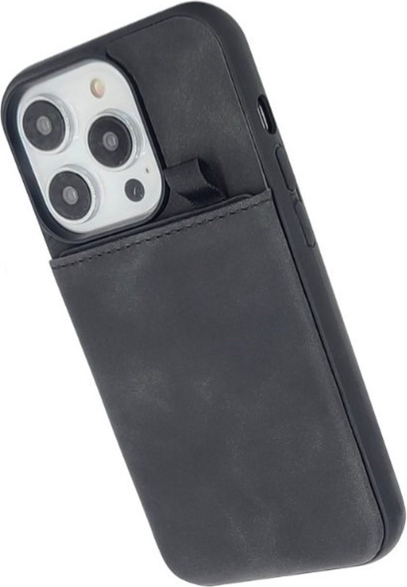 Casemania - iPhone 16 Pro Max - Backcover - Pasjeshouder - Suede - Zwart