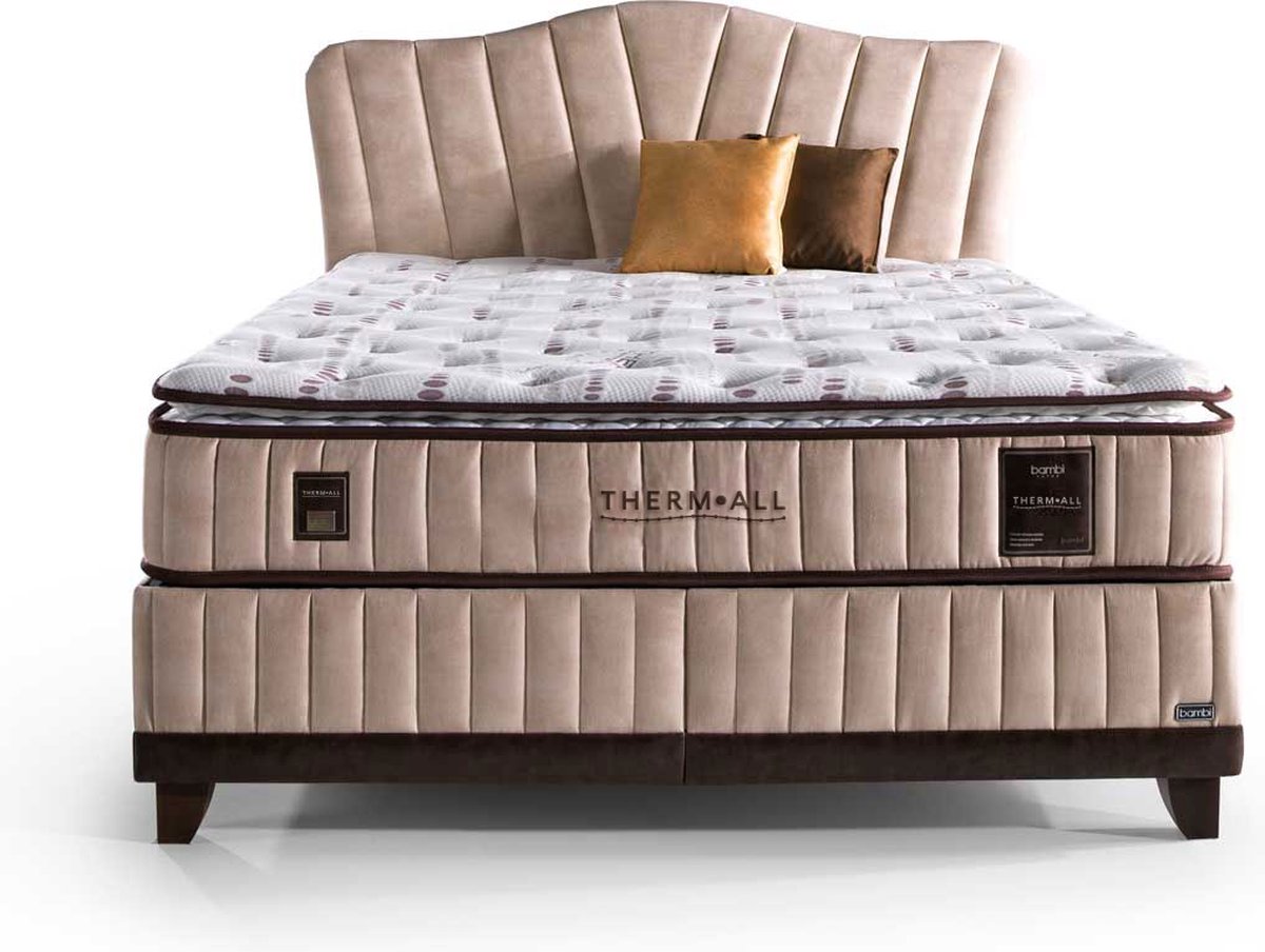 BSS Bedding Thermall Thermic Prime - Bed Boxspring Set - 140x200 - Complete Boxspring - Slaapkamerbed - 1 x Matras met Topper, 2 x Bedbox, 1 x Hoofdbord - Beige