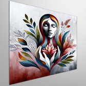 Modern vrouw schilderij | Vrouwelijkheid gevangen in eigentijdse kunstvorm: Een moderne ode aan vrouwen | Kunst - 40x40 centimeter op Dibond | Foto op Dibond