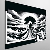 Pixel art zwart wit schilderij | Monochroom meesterwerk: een pixelig tableau van zwart-wit kunst | Kunst - 40x40 centimeter op Canvas | Foto op Canvas