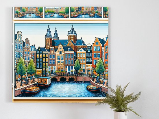 Acryl amsterdam schilderij | Abstracte weergave van de bruisende stad Amsterdam in acryl | Kunst - 40x40 centimeter op Dibond | Foto op Dibond
