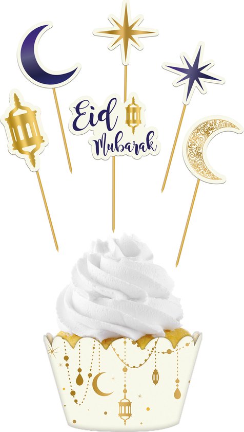 Folat Eid Mubarak Ramadan decoratie, borden, papier, goud, wit, 26 cm, 8 stuks, Eid decoratie, ster, maan, accessoires, Ramadan Folat Eid Mubarak Ramadan decoratie, borden, papier, goud, wit, 26 cm, 8 stuks, Eid decoratie, ster, maan, accessoires, Ramadan
