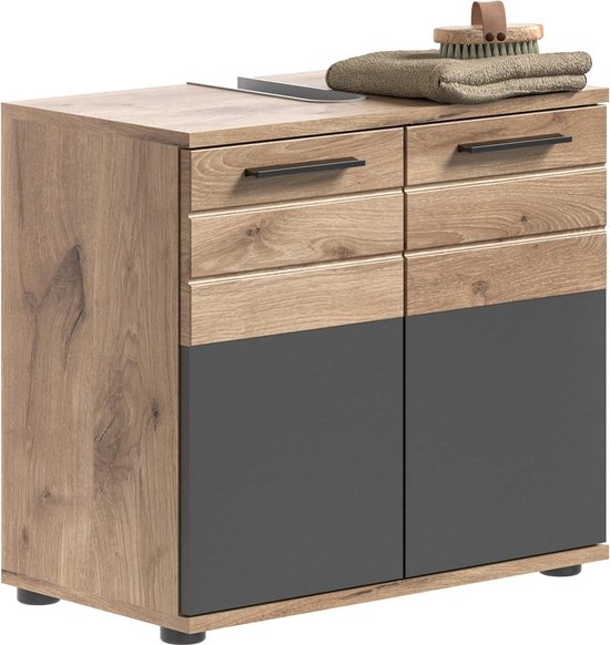 Hioshop PureBliss spiegel bad 80cm met plank eik decor | Leen Bakker Hioshop PureBliss spiegel bad 80cm met plank eik decor | Leen Bakker