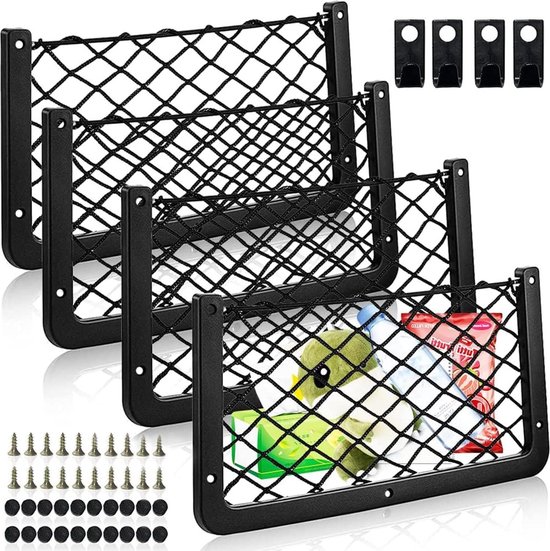 Foto: Opbergnetten elastische opbergnetten auto opbergnet tas set van 4 met haak en schroeven auto van truck netto mesh opbergtas pocket organizer houder