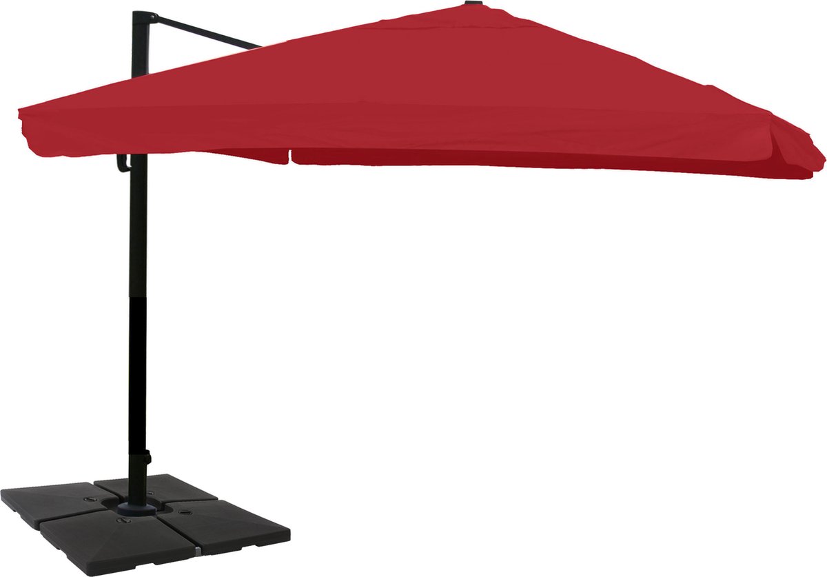Zweefparasol MCW-A96, 3x4m (Ø5m) polyester aluminium/staal 26kg ~ klep, bordeaux met voet