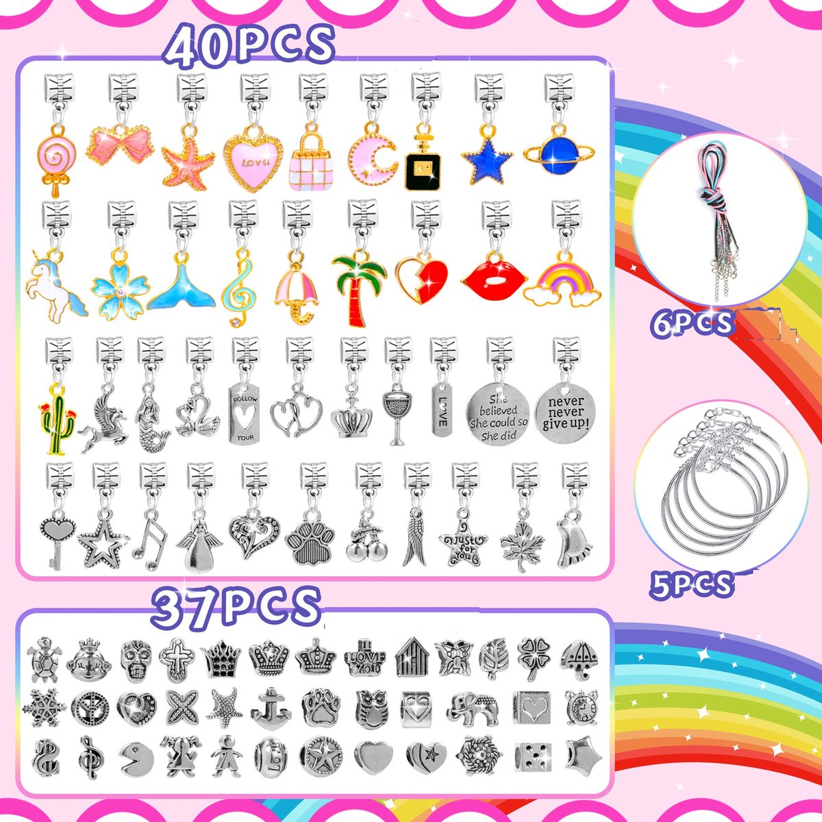 Sieradenset Meisje(128pcs) -DIY sieradendoos -Kettingen armbanden zelf maken - sieraden DIY knutselset voor kinderen - bedelarmbandkit doe-het-zelf kindersieraden, knutselen, kinderspeelgoed(5-12 jaar)-Roze — afbeelding 5