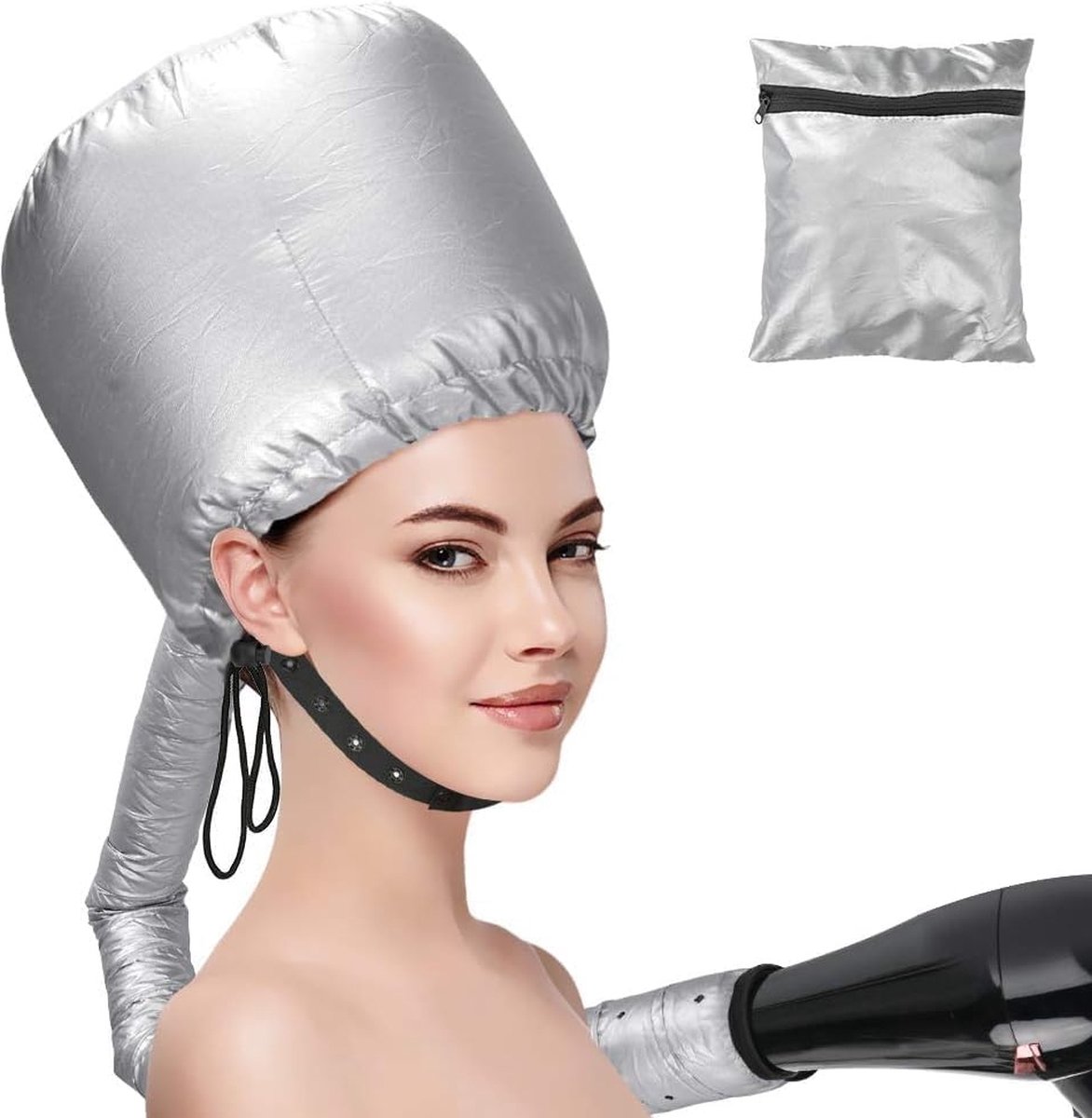 Droogkap, elastisch, voor haardroger, grijs, draagbaar, professioneel, krullend haar