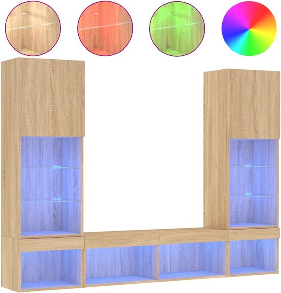 vidaXL-5-delige-Tv-wandmeubelset-met-LED-bewerkt-hout-sonoma-eiken