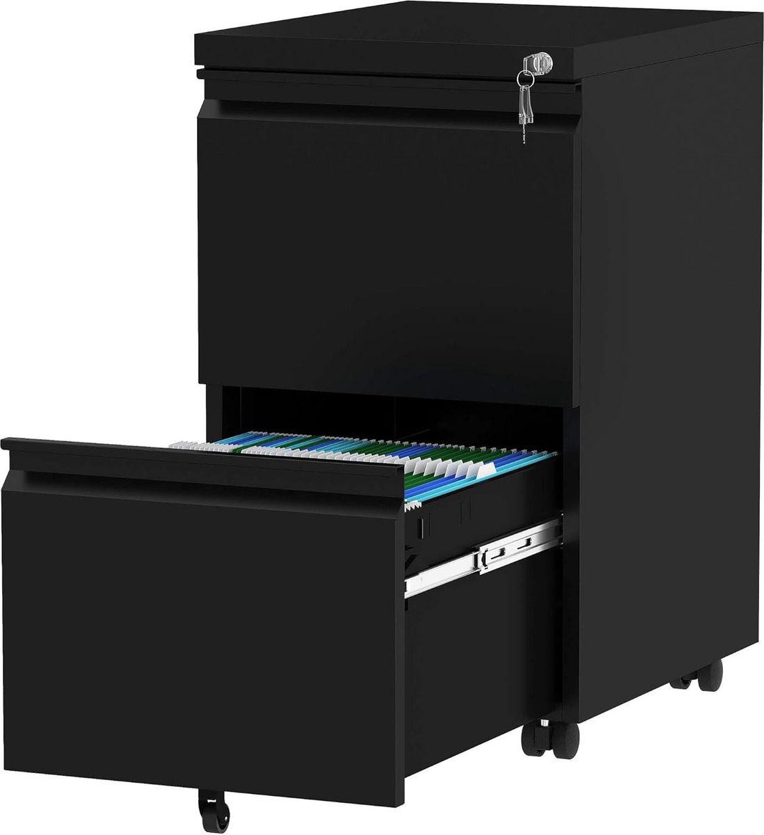 Goodivery ® Mobiele Archiefkast met Vergrendelbare 2 Laden en Wielen voor Thuis- en Kantoorgebruik