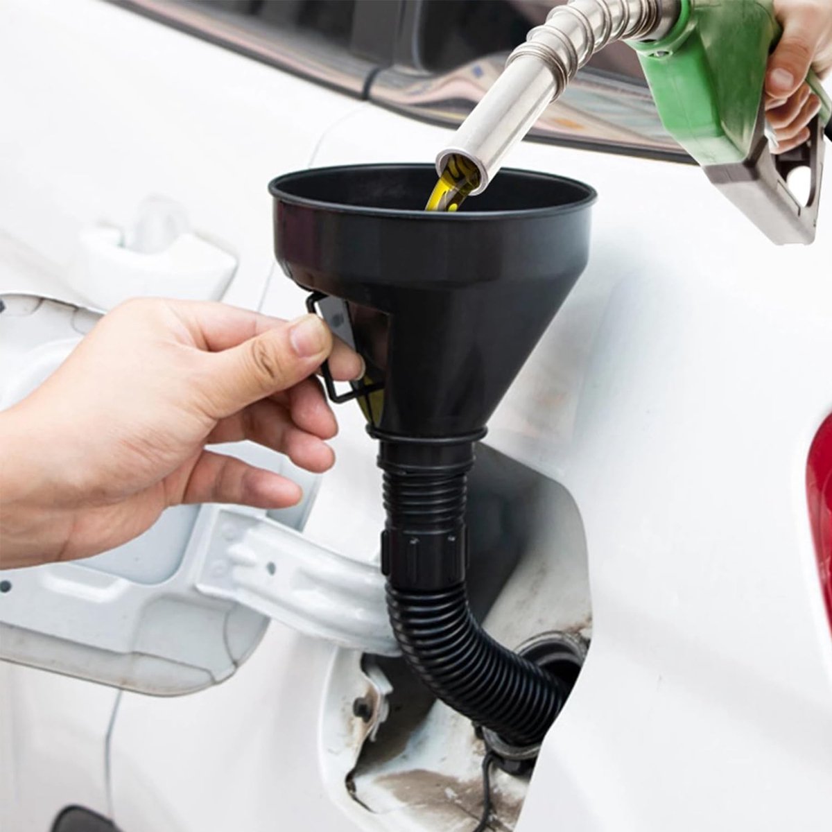 Universele trechterset, universele trechterset, 8 cm brede motorolie-vultrechter met zachte, lange flexibele buis voor motorolievloeistoffen van motorvoertuigen