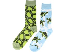 foto van Sokken - Schildpad - Katoen - Uniseks - Schoenmaat 38-45 - Blauw Groen