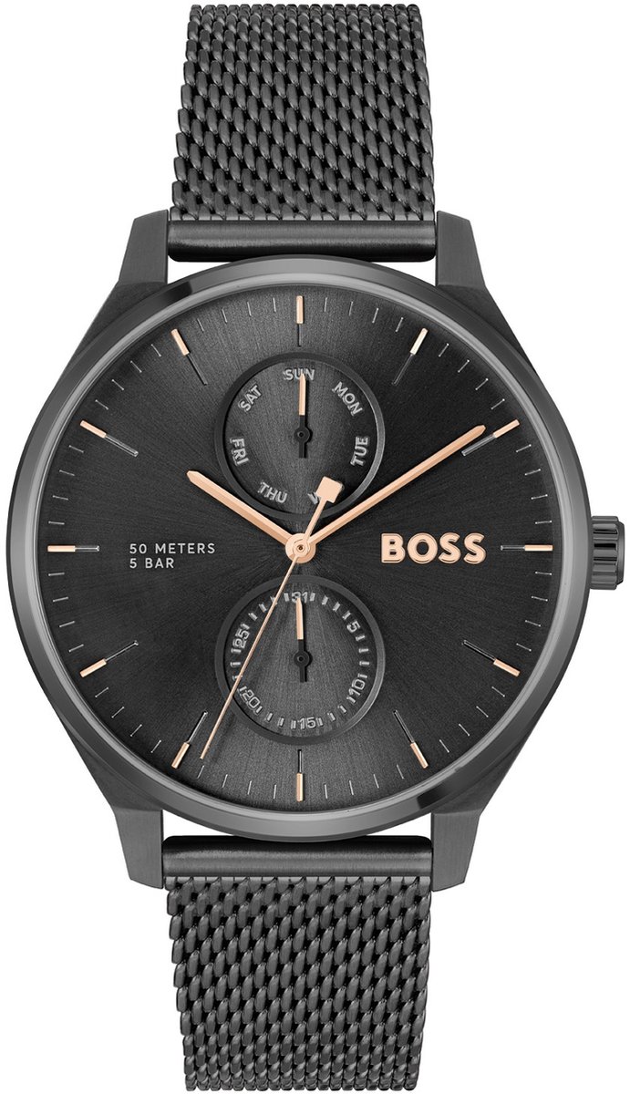 BOSS HB1514105 TYLER Heren Horloge - Mineraalglas - Staal - Zwart - 43 mm breed - Quartz - Druksluiting - 5 ATM (douchen)