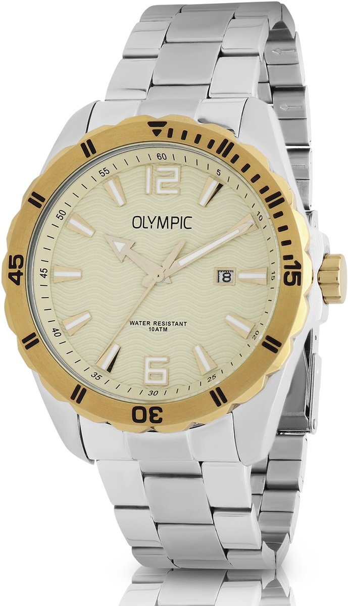 Olympic OL72HSS401B Pieter Heren Horloge - Mineraalglas - Staal - Zilverkleurig - 43 mm breed - Quartz - Vouw-Vlindersluiting - 10 ATM (zwemmen)