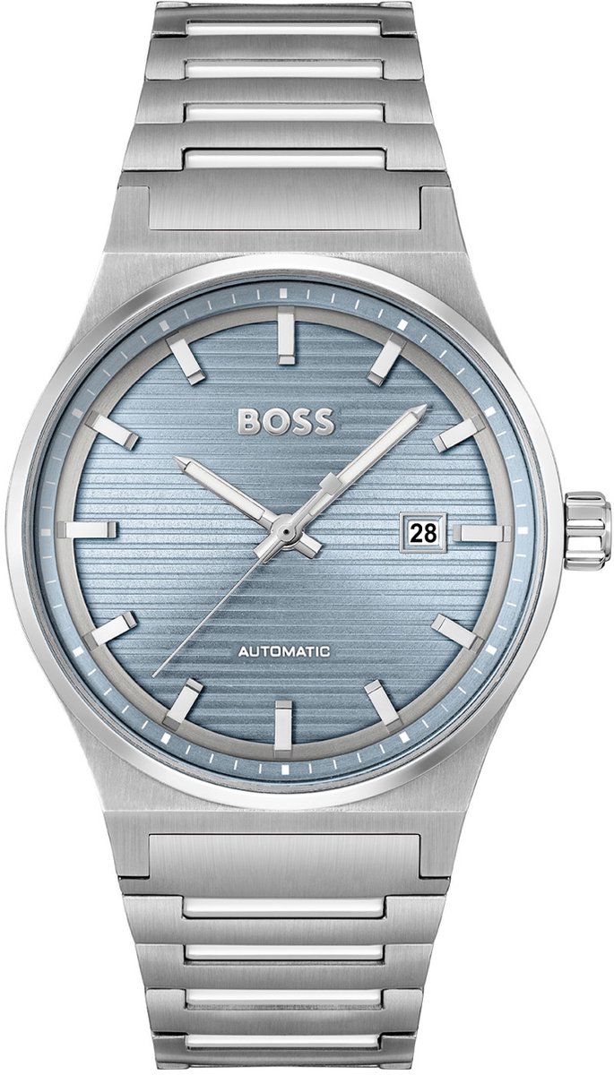 BOSS HB1514118 CANDOR AUTO Heren Horloge - Mineraalglas - Staal - Zilverkleurig - 41 mm breed - Automatisch - Vouw-Vlindersluiting - 5 ATM (douchen)