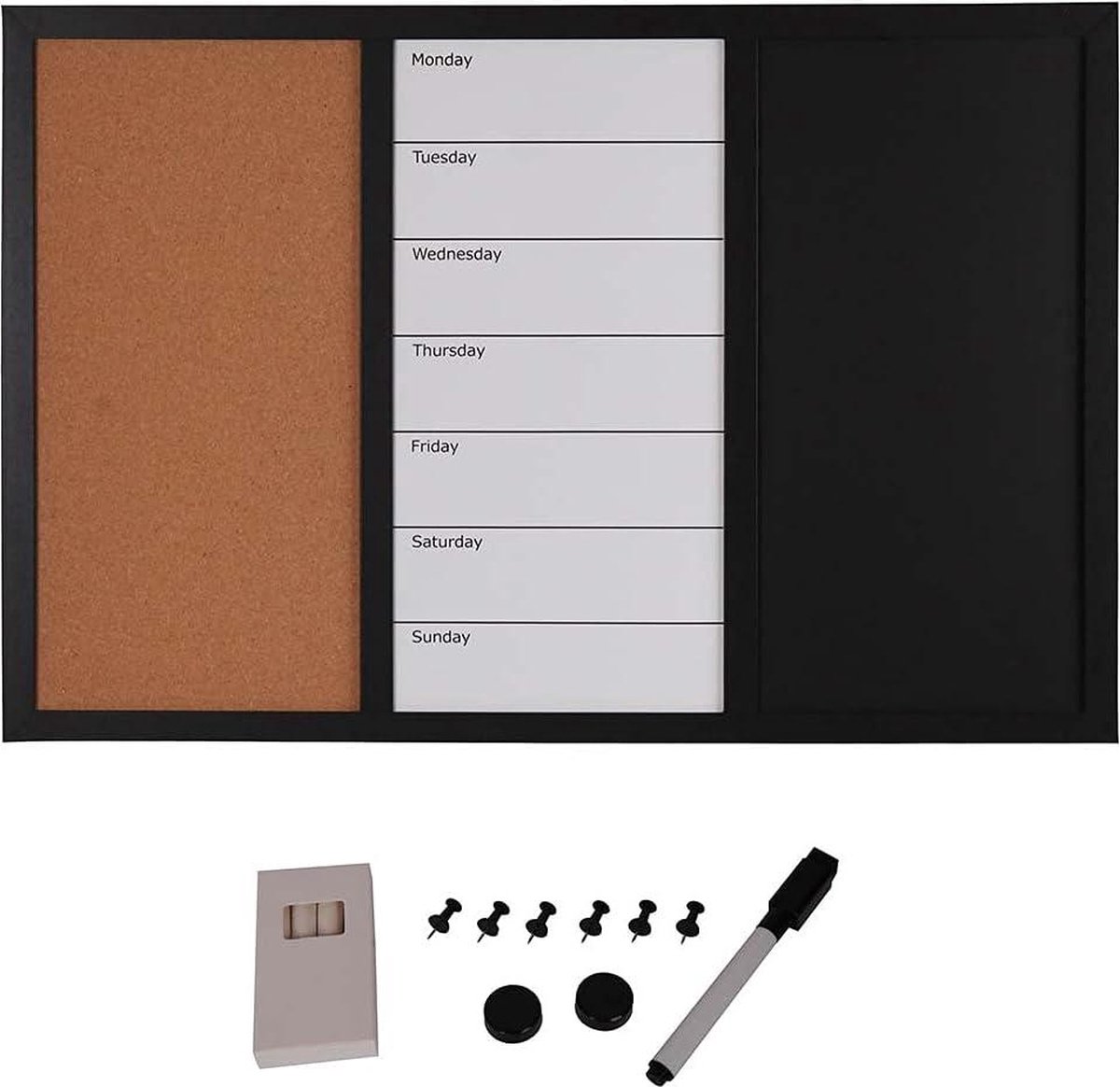 Tableau Mémo 2 En 1 Liège Et Tableau Blanc Magnétique - 60x40 Cm Avec Cadre En Bois - Accessoires De Fixation Inclus
