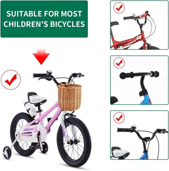 Kinderfiets stuurmand, fietsmand ophangmand, geschikt voor jongens en meisjes, kinderfietsaccessoires, milieuvriendelijke handgemaakte rotan mand, bruin van Kinder — afbeelding 4