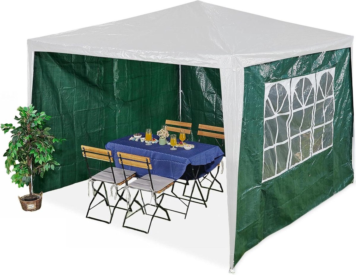 Partytent zijwanden set van 3 - tuintent wanden klittenbandsluiting - waterdicht - PE groen
