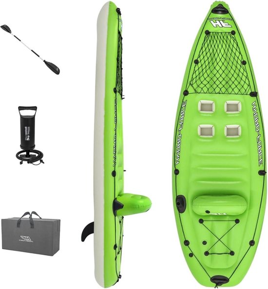 Opblaasboot Koracle-kajak voor 1 persoon - Vissen - Handpomp - Peddel - Draagtas - Groen Zwart - 285 x 92 x 57 cm