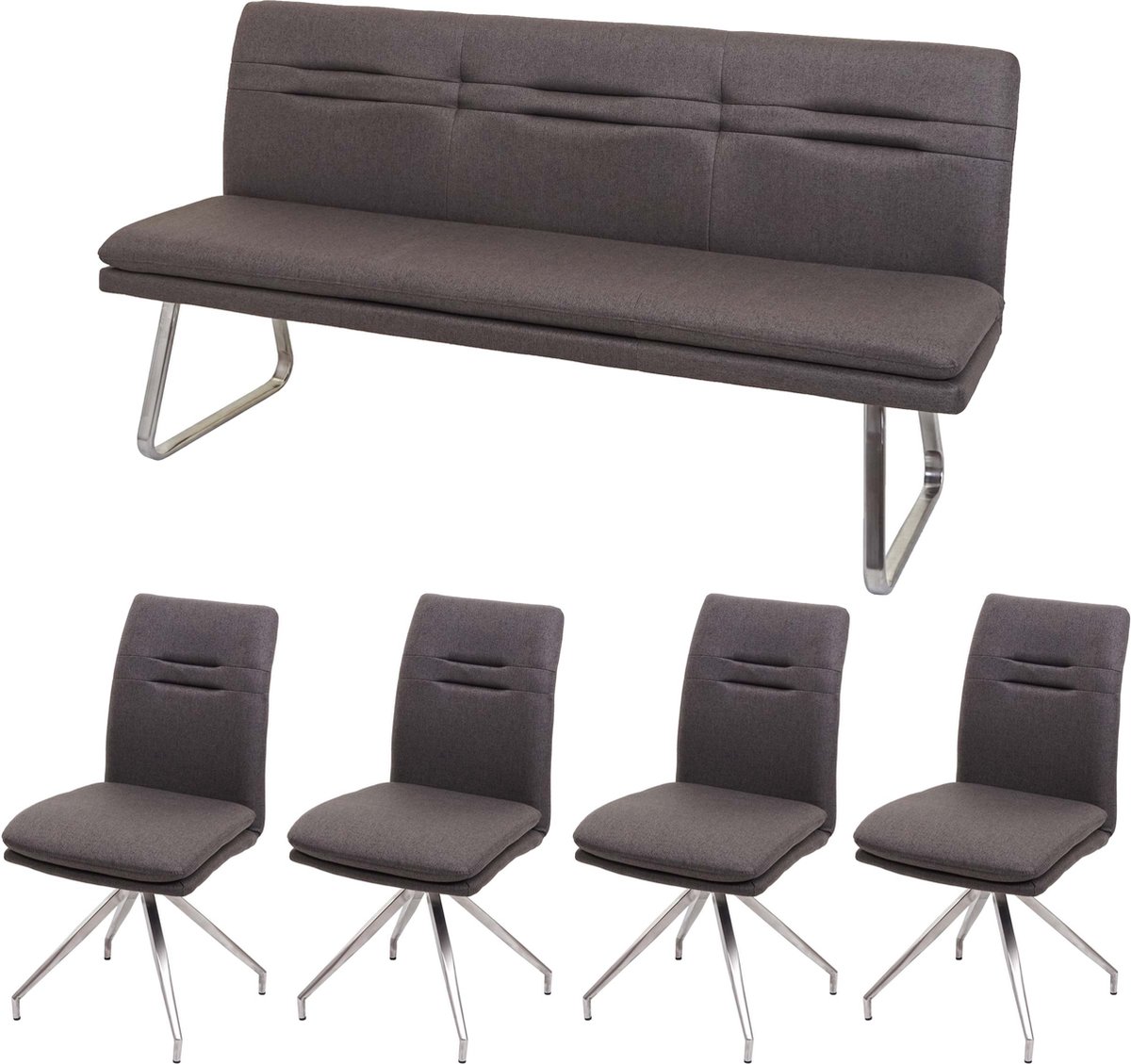 MCW Eetkamerset MCW-H70, zitset eetkamerset eetkamerset, stof/textiel geborsteld roestvrij staal ~ grijsbruin 180cm