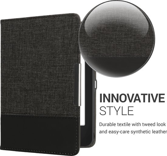 kwmobile hoes geschikt voor Tolino Shine 2 HD - Canvas beschermhoes in antraciet / zwart - Voor e-reader van Merkloos — afbeelding 5