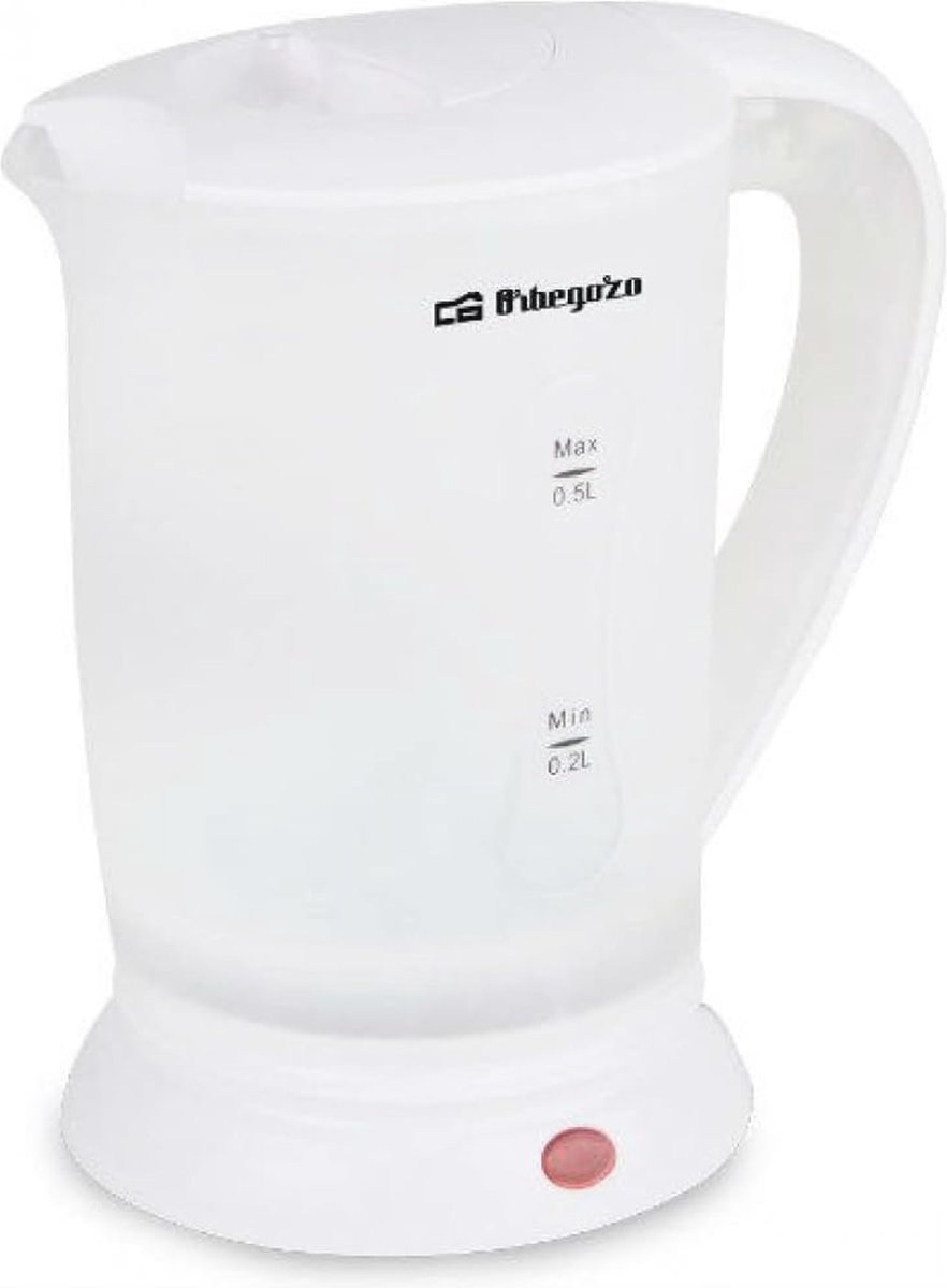 Witte waterkoker 0,5 l met opvouwbaar veiligheidsdeksel en 700 W vermogen