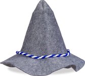 relaxdays oktoberfest hoed - bayernhoed - vilt - grijs - beierse koord blauw-wit