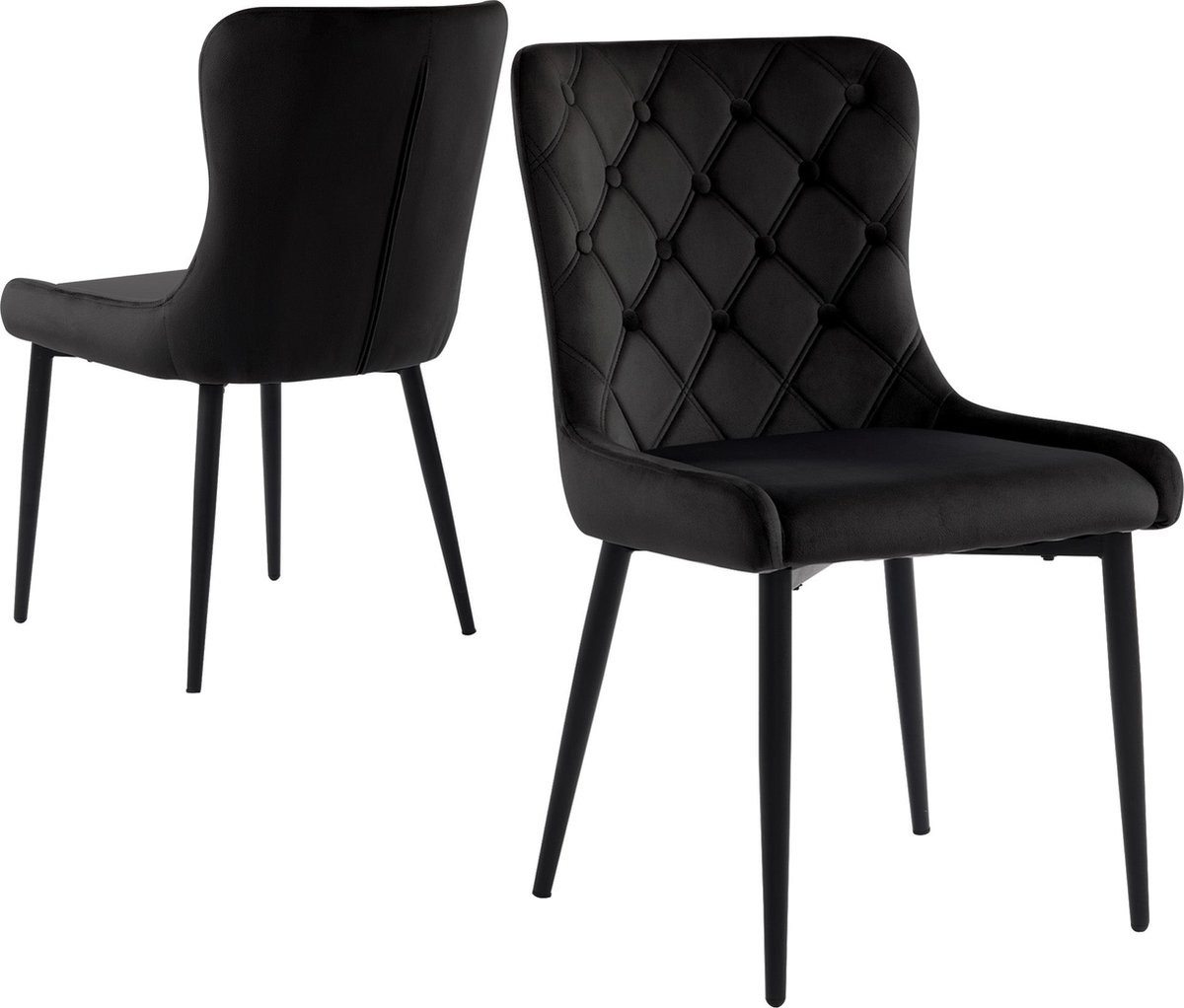 Merax Set van 2 Velvet Eetkamerstoelen - Luxe Keukenstoelen met Ergonomisch Ontwerp en Stalen Poten - Zwart