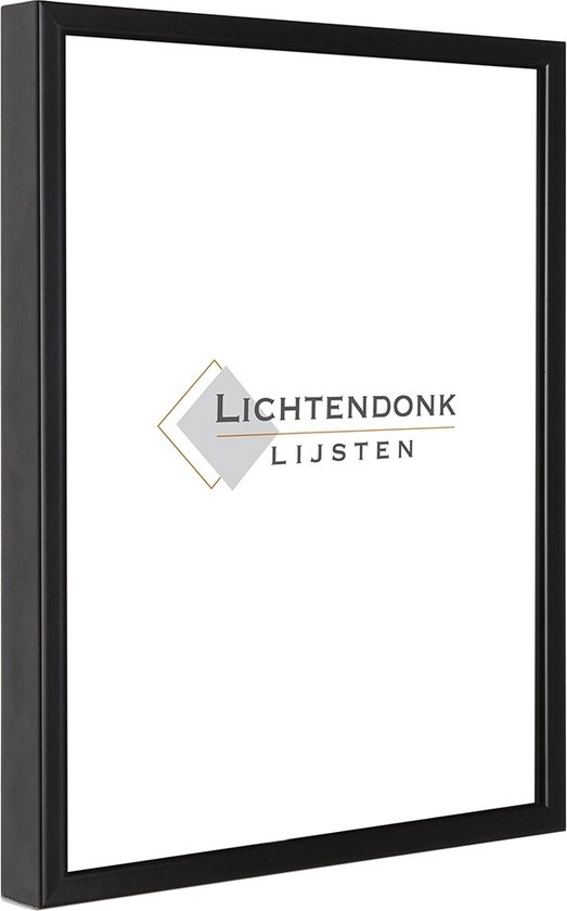 Zwarte aluminium fotolijst met het logo Lichtendonk Lijsten.