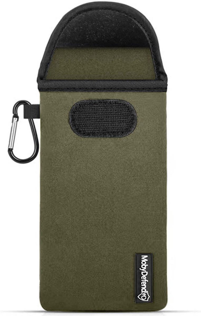 MobyDefend Hoesje - Geschikt voor Universeel Telefoon (17 X 8.5 CM) - Neopreen Pouch Met Karabijnhaak - Insteek - Riemlus - Groen