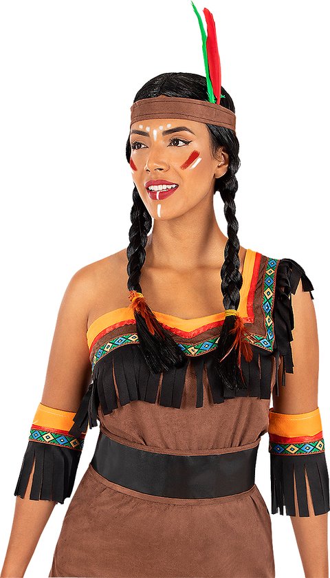 Funidelia | Déguisement amérindien de luxe pour femmes indiennes, cowboys, Western - Déguisement pour Adultes Accessoires de costumes et accessoires pour Halloween, carnaval et fêtes - Taille L - Marron