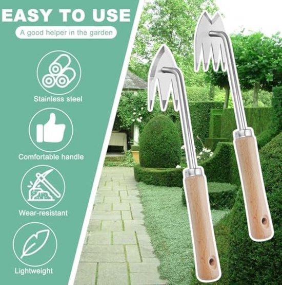 Onkruidsteker met houten handvat en handschoenen - Voorbereid - Tuinier set van Voorbereid — afbeelding 2