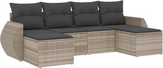 vidaXL - 6 pièces - Ensemble de salon - avec - coussins - poly - rotin - gris clair