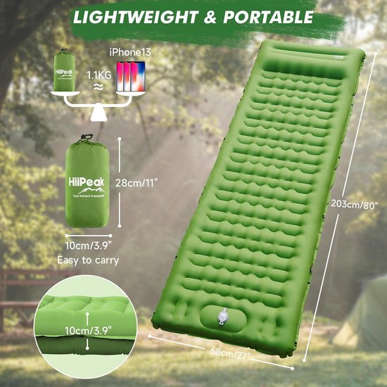 Opblaasbare Campingmat met Kussen en Voetpomp - Ultralicht en Compact voor Kamperen en Wandelen van Merkloos — afbeelding 3