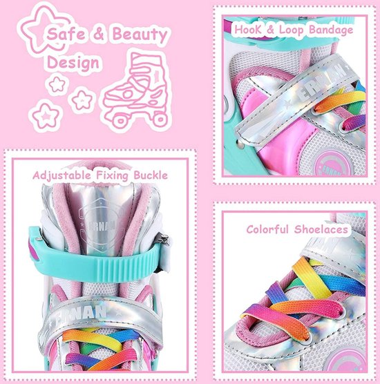 Turefans Verstelbare inline skates voor kinderen met knipperende wielen, 2 maten: 12,5 - 2, 2,5 - 5 (roze), 31-34 Turefans Verstelbare inline skates voor kinderen met knipperende wielen, 2 maten: 12,5 - 2, 2,5 - 5 (roze), 31-34